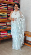 Ice Blue Organza Applique Saree - PSG2