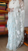 Ice Blue Organza Applique Saree - PSG2