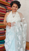 Ice Blue Organza Applique Saree - PSG2