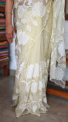 Pastel Yellow Applique Organza Saree - PSG2