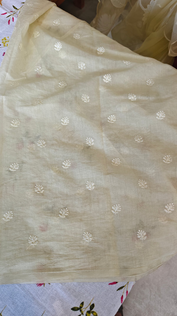 Pastel Yellow Applique Organza Saree - PSG2