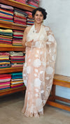 Pastel Peach Applique Organza Saree - PSG2