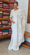 Cream Organdy Saree with Cotton Applique - 7188