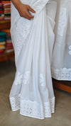 White Organdy Saree with Cotton Applique - 7188