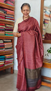 Dark Maroon Printed Tussar Silk Saree - PK772