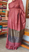 Dark Maroon Printed Tussar Silk Saree - PK772