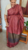 Dark Maroon Printed Tussar Silk Saree - PK772