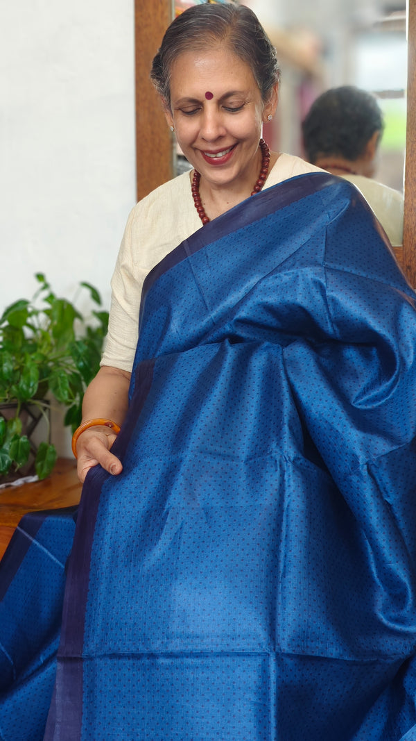 Azure Blue Printed Tussar Silk Saree - PK772