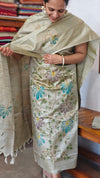 Pista Green Semi Tussar Suit with Painting - ETV6