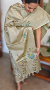 Pista Green Semi Tussar Suit with Painting - ETV6