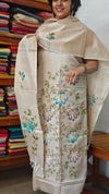 Beige Semi Tussar Suit with Painting - ETV6 - Blue