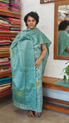 Teal Semi Tussar Suit with Painting - ETV6