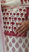 Off White and Maroon Block Printed Cotton Suit