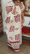 Off White and Maroon Block Printed Cotton Suit