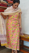 Mustard Floral Printed Cotton Suit with Kota Doria Dupatta