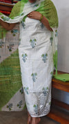 White and Green Embroidered Kota Doria Suit