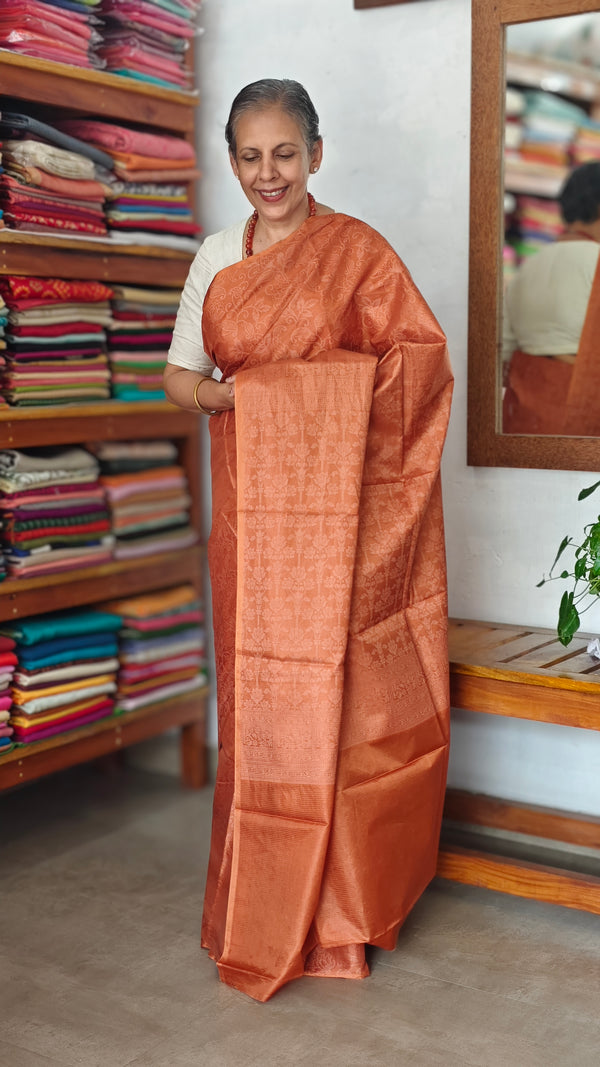 Rust Orange Noel Tussar Silk Saree with Jacquard Weaving - JNT46