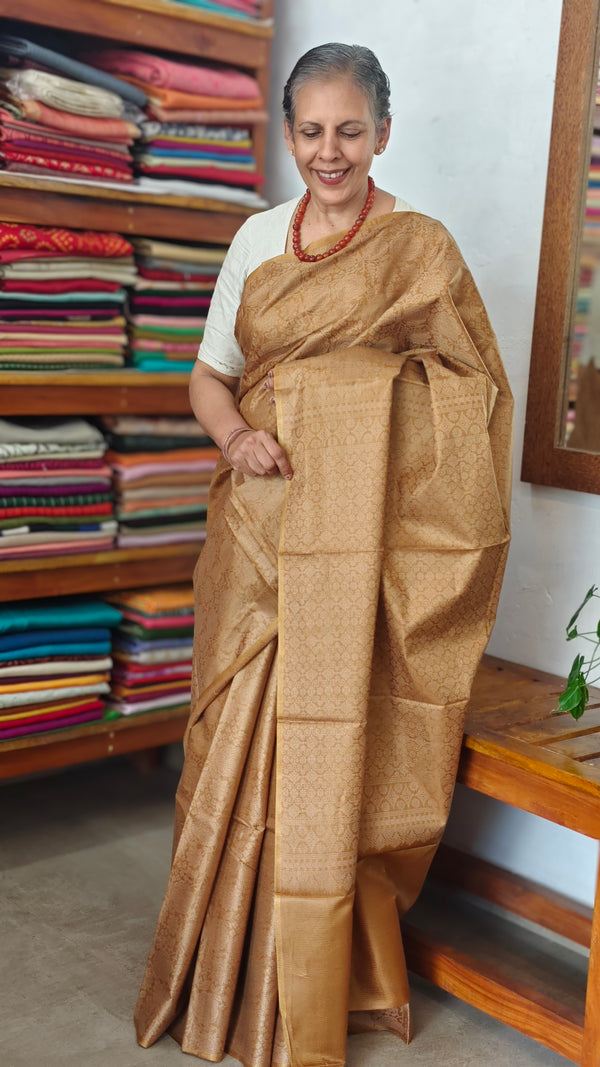 Mustard Brown Noel Tussar Silk Saree with Jacquard Weaving - JNT46