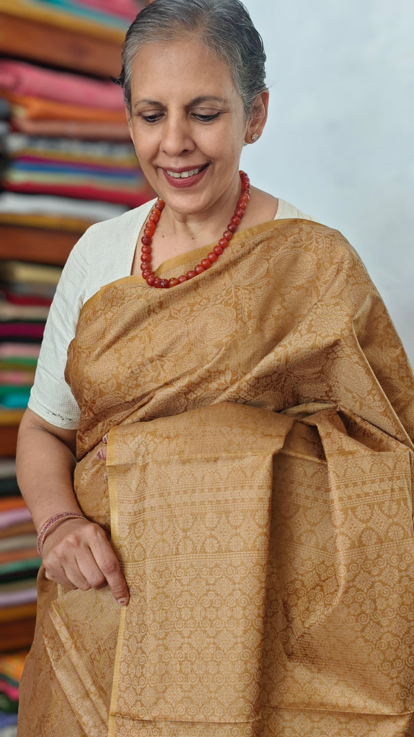 Mustard Brown Noel Tussar Silk Saree with Jacquard Weaving - JNT46