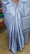 Steel Blue Noel Tussar Silk Saree with Jacquard Weaving - JNT46