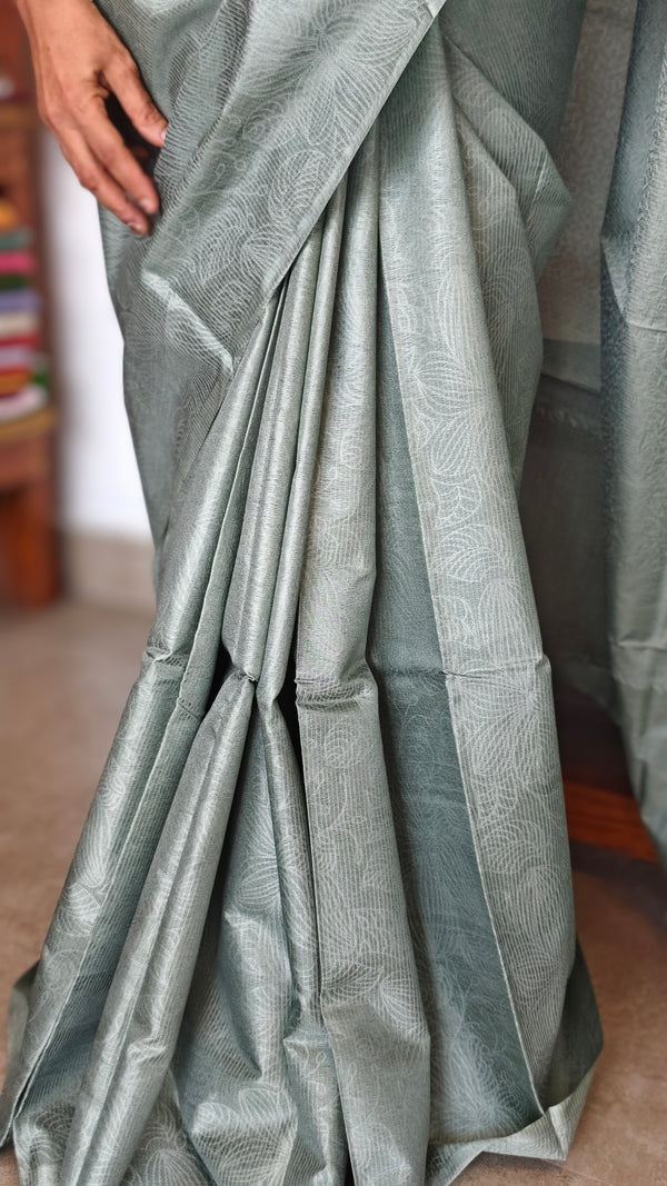 Sage Green Noel Tussar Silk Saree with Jacquard Weaving - JNT46