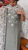 Sage Green Linen Cotton Suit with Floral Dupatta - BVC5