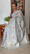 Powder Blue Tussar Silk Saree with Cross Stitch Embroidery