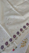Off White Tussar Silk Saree with Cross Stitch Embroidery