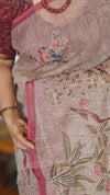 Printed Linen Tissue Saree - 3428 - Pink