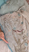 Printed Linen Tissue Saree - 3428 - Teal