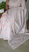 Pink Muslin Saree with Parsi Embroidery - 6437