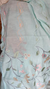 Aqua Blue Muslin Saree with Parsi Embroidery - 6437