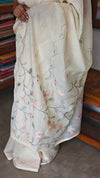 Butter Yellow Muslin Saree with Parsi Embroidery - 6437