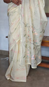 Butter Yellow Muslin Saree with Parsi Embroidery - 6437