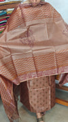 Chocolate Brown Printed Tussar Silk Suit - TN293