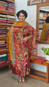Orange Red Floral Printed Tussar Silk Suit - TN293