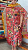 Orange Red Floral Printed Tussar Silk Suit - TN293