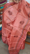Dark Peach Printed Tussar Silk Suit - TN293