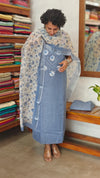 Blue Linen Cotton Suit with Floral Dupatta - BVC5