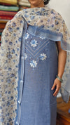 Blue Linen Cotton Suit with Floral Dupatta - BVC5