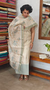 Cream and Teal Woven Semi Silk Suit - CSU8