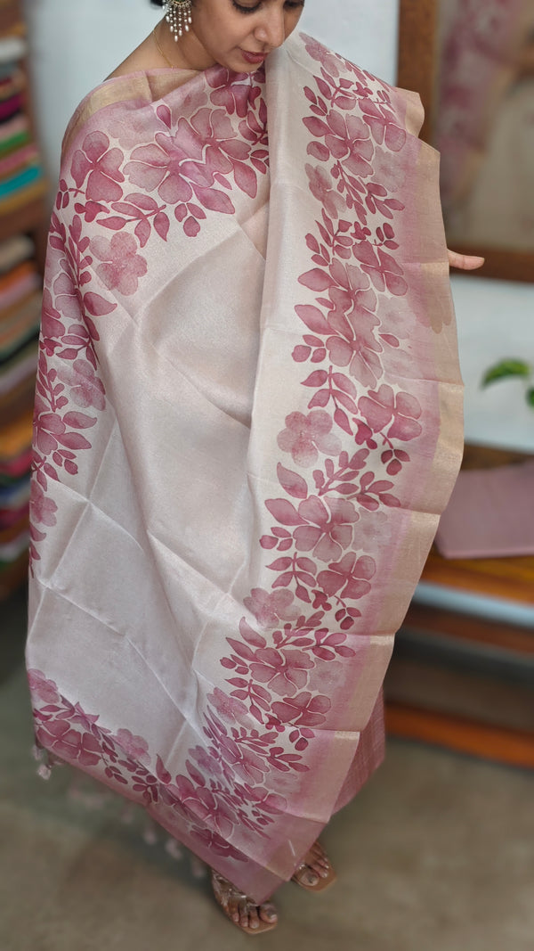 Rosy Beige and Lilac Floral Printed Semi Silk Suit - CSU8