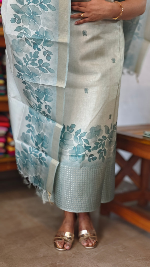 Teal Floral Printed Semi Silk Suit - CSU8
