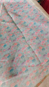 Green and Teal Printed Tissue Linen Saree - DMA37