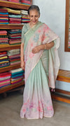 Green and Pink Printed Tissue Linen Saree - DMA37