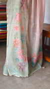 Lilac and Green Printed Linen Tissue Saree - DMA37