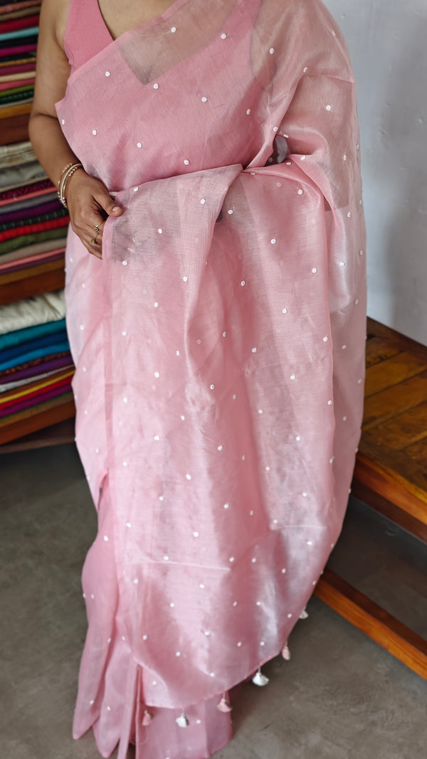 Blush Pink Tissue Organza Saree - 3637
