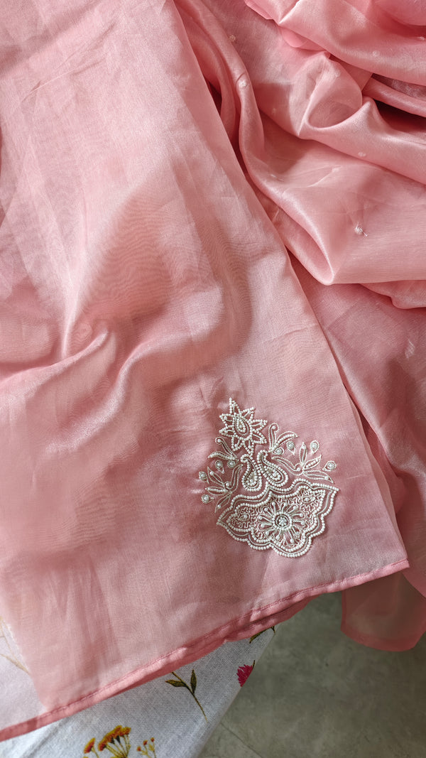 Blush Pink Tissue Organza Saree - 3637