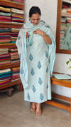 Light Blue Cotton Block Printed Suit - GR740