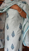 Light Blue Cotton Block Printed Suit - GR740